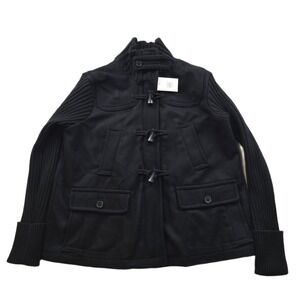 GAP Toggle Coat Ribbed Knit Sleeve Jacket Womens Large Petite LP Black‎ Wool NEW